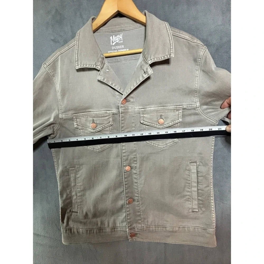 Mugsy Dusker Men's Med Jacket Stretch Denim Khaki Tan Button Up Front